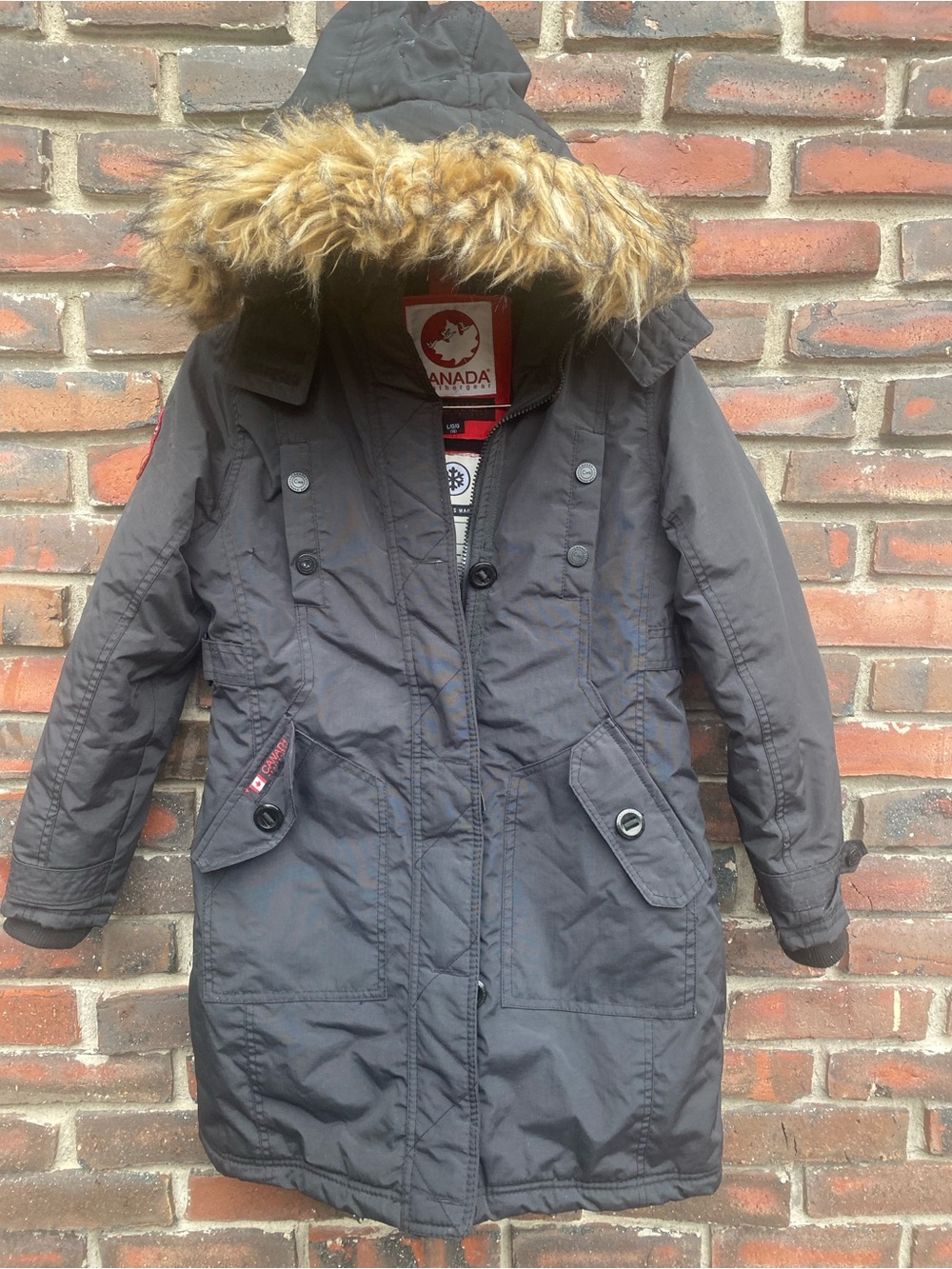 Canada Weathergear Girls large Black Parka Jacket with Faux Fur Trim